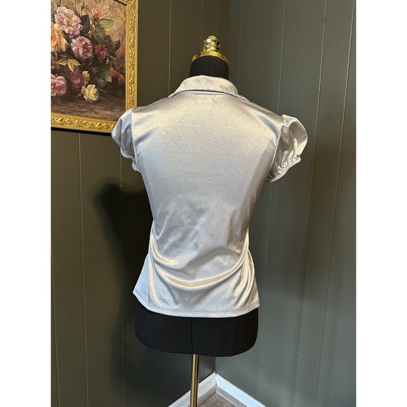 Wet Seal Y2K Silver Babydoll Blouse Top M Medium - Picture 4 of 8